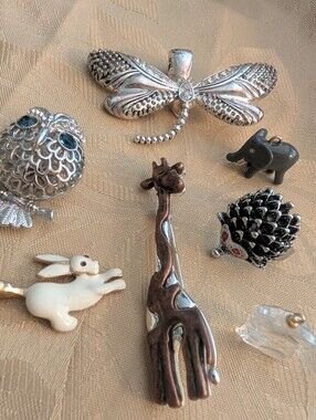 Animal Jewelry Lot Giraffe Enamel Bunny Owl